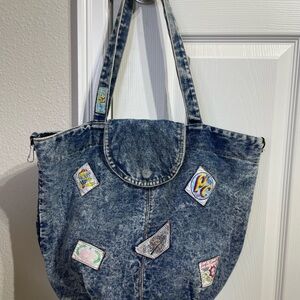 Vintage Acid Wash Jean Denim Tote Bag Purse